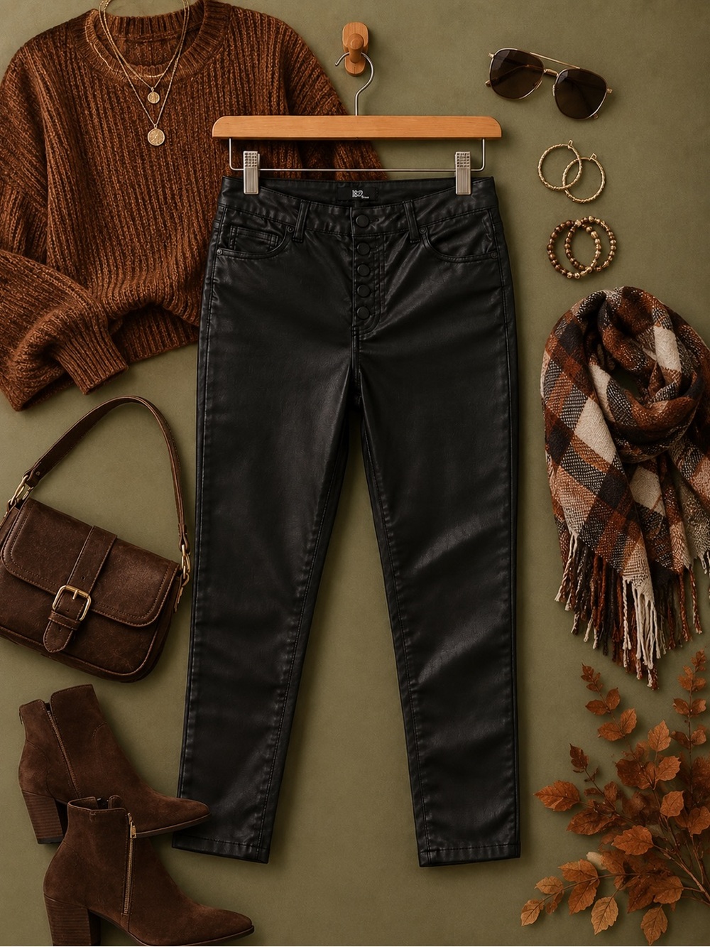 1822 Denim Black Faux Leather High Rise Skinny Pants
